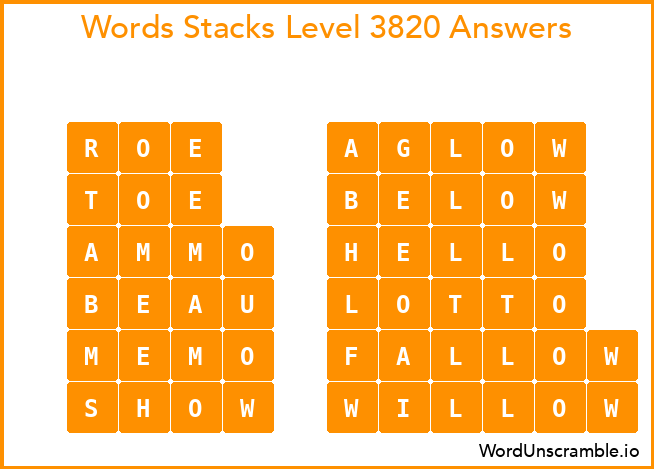 Word Stacks Level 3820 Answers