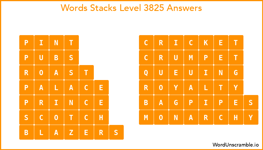 Word Stacks Level 3825 Answers