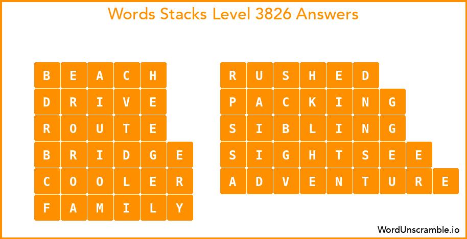 Word Stacks Level 3826 Answers