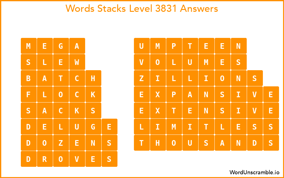 Word Stacks Level 3831 Answers