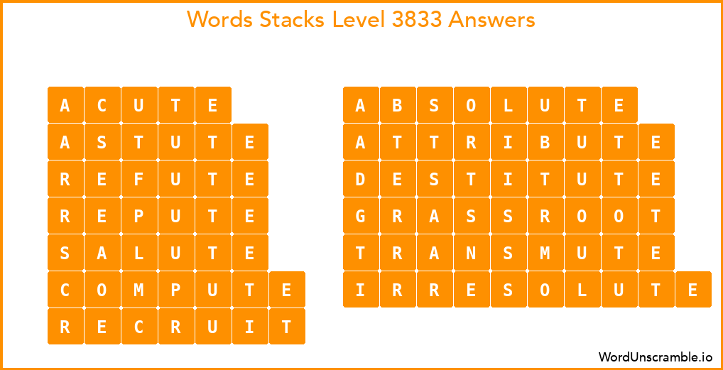 Word Stacks Level 3833 Answers