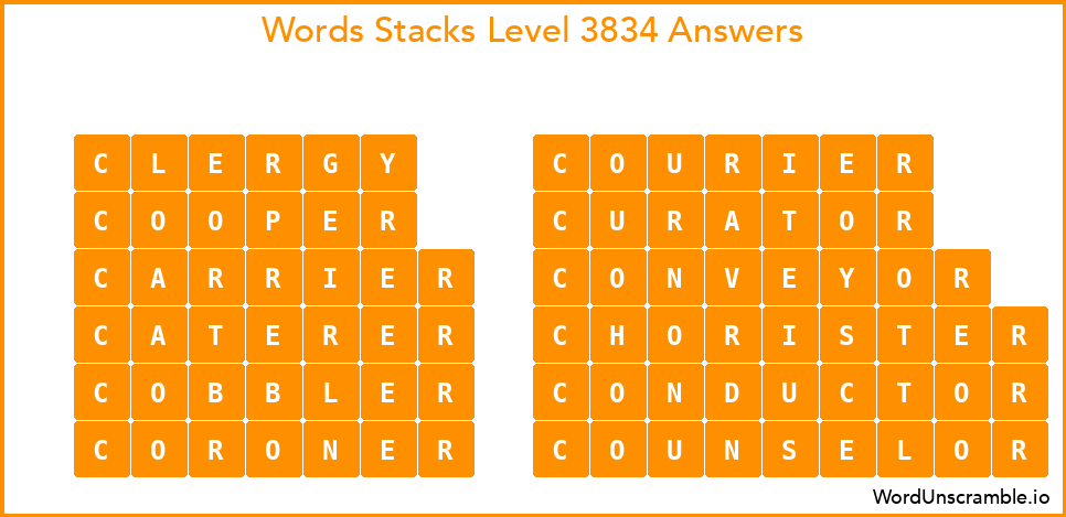 Word Stacks Level 3834 Answers