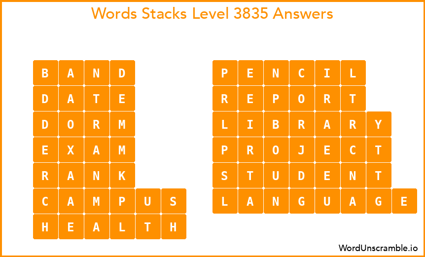 Word Stacks Level 3835 Answers
