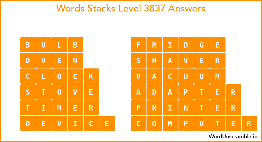 Word Stacks Level 3837 Answers