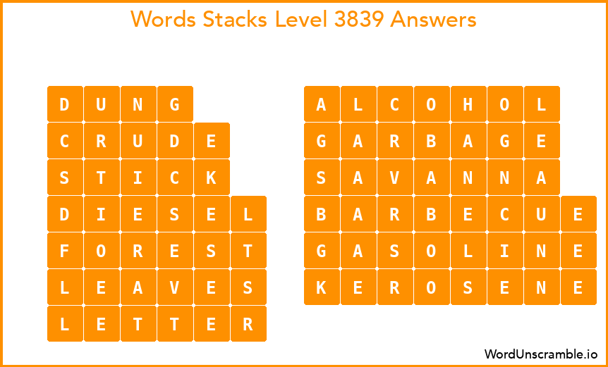 Word Stacks Level 3839 Answers
