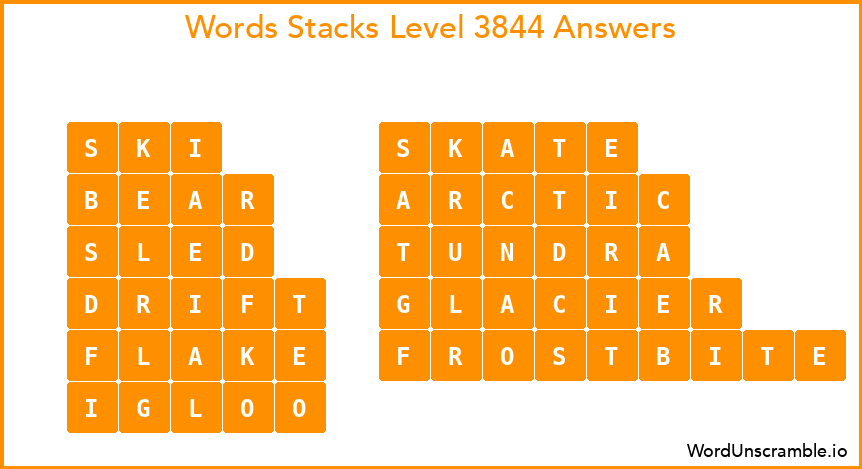 Word Stacks Level 3844 Answers