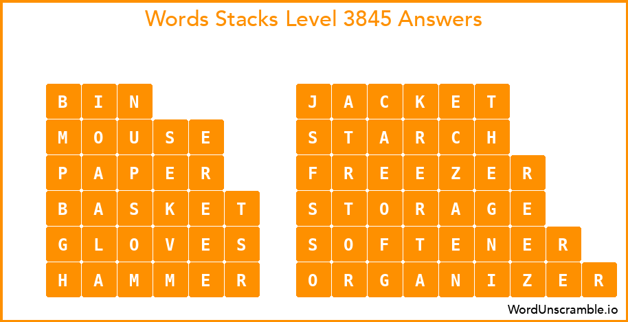 Word Stacks Level 3845 Answers