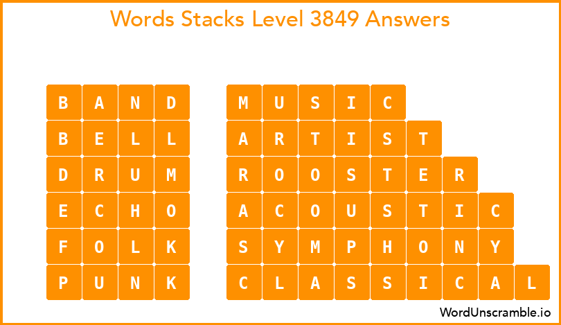 Word Stacks Level 3849 Answers
