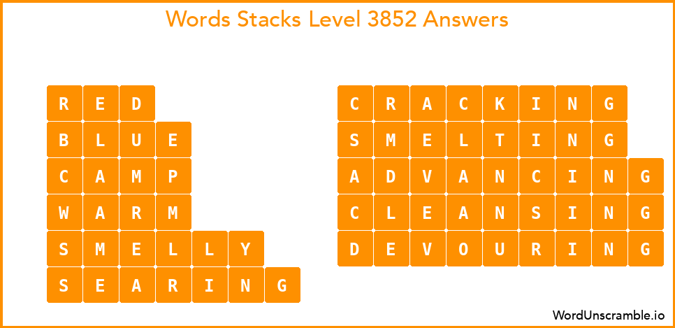 Word Stacks Level 3852 Answers