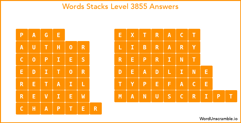 Word Stacks Level 3855 Answers
