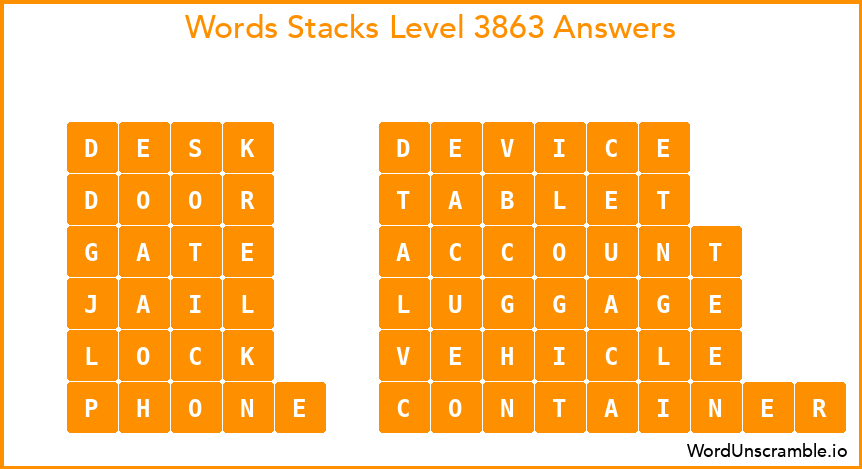 Word Stacks Level 3863 Answers
