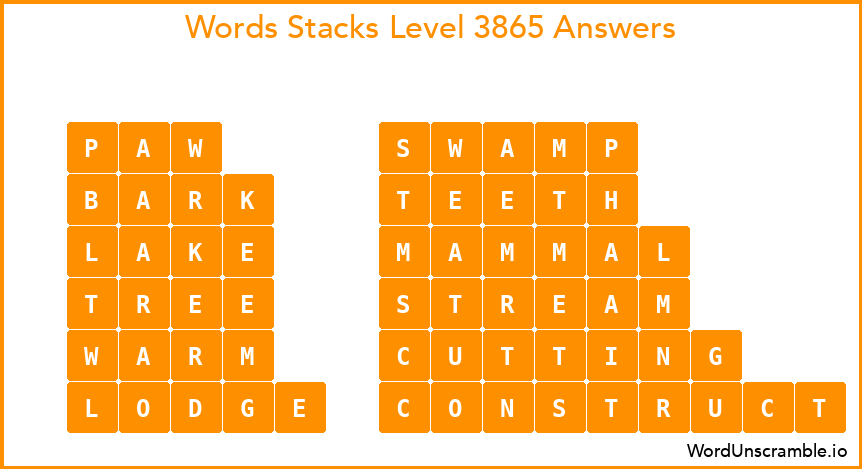 Word Stacks Level 3865 Answers