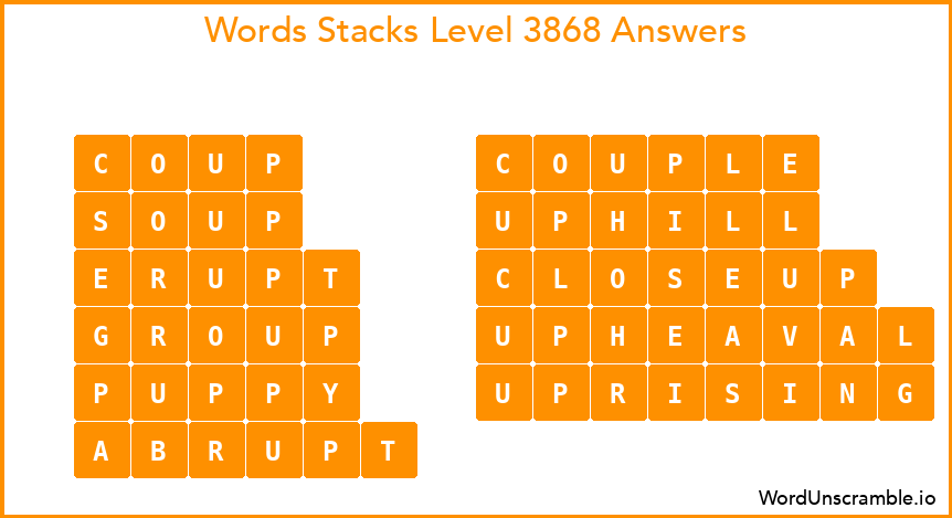Word Stacks Level 3868 Answers