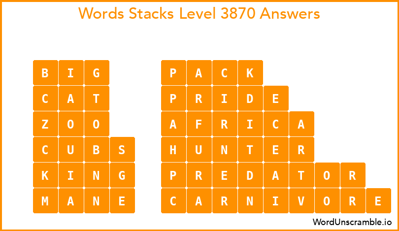 Word Stacks Level 3870 Answers