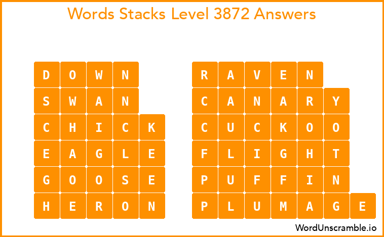 Word Stacks Level 3872 Answers
