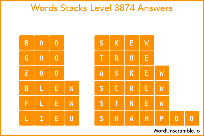 Word Stacks Level 3874 Answers