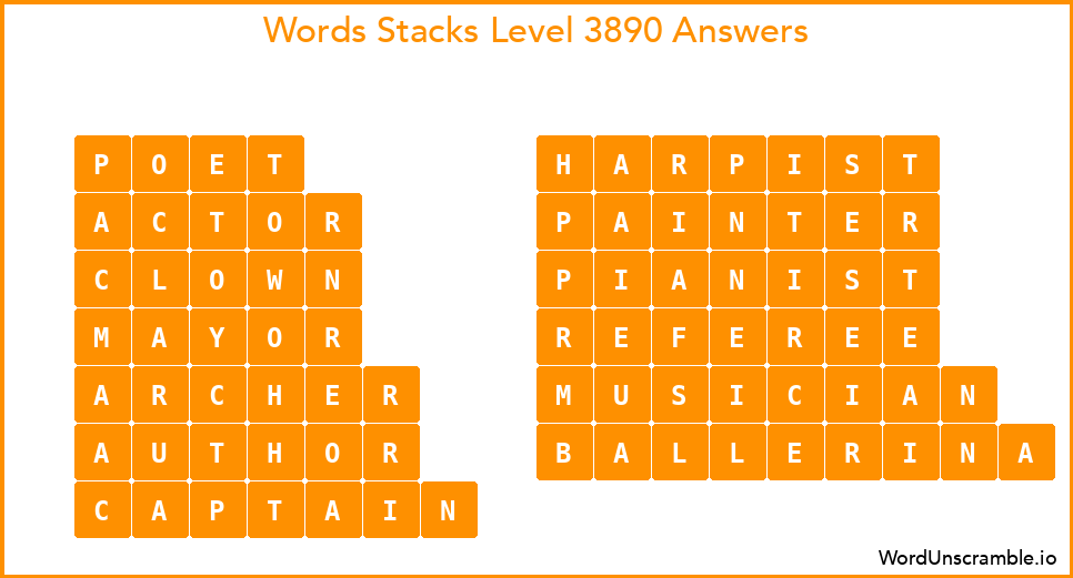 Word Stacks Level 3890 Answers