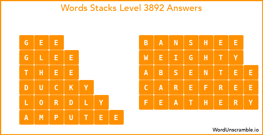 Word Stacks Level 3892 Answers