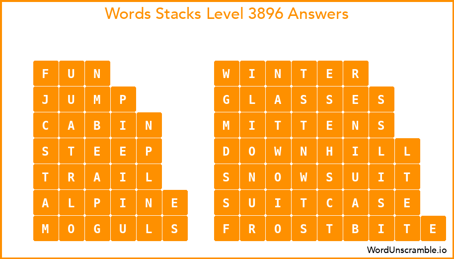 Word Stacks Level 3896 Answers