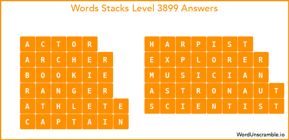 Word Stacks Level 3899 Answers