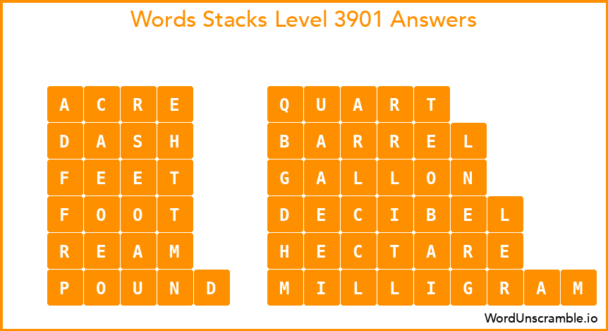 Word Stacks Level 3901 Answers