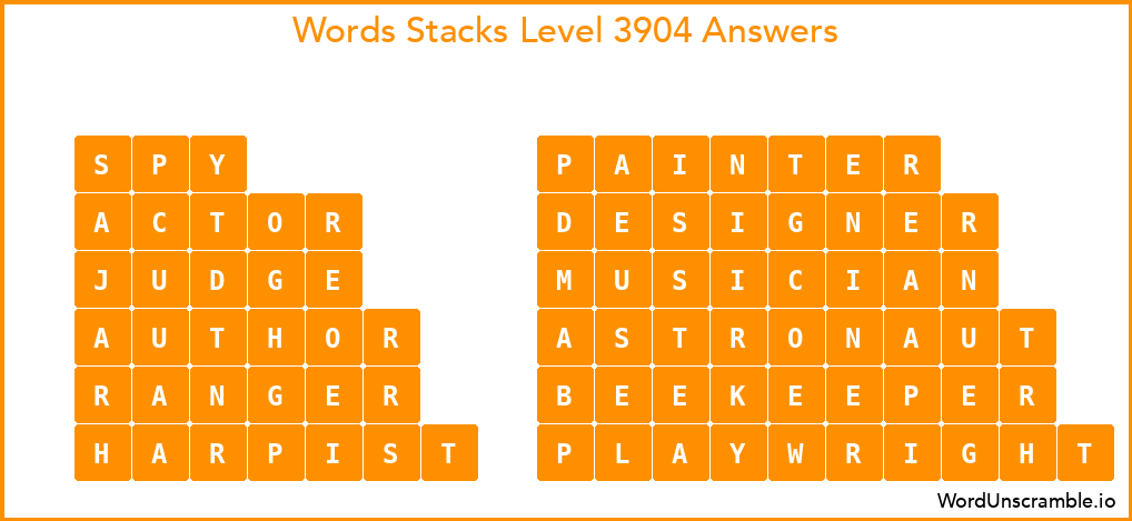 Word Stacks Level 3904 Answers