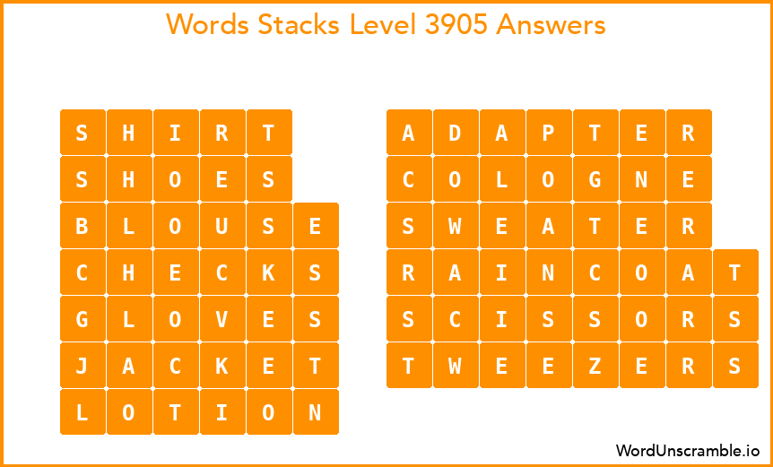 Word Stacks Level 3905 Answers