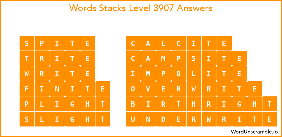 Word Stacks Level 3907 Answers