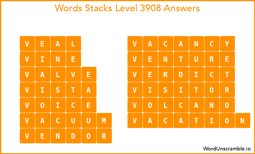Word Stacks Level 3908 Answers