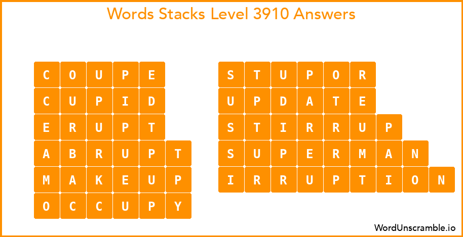 Word Stacks Level 3910 Answers