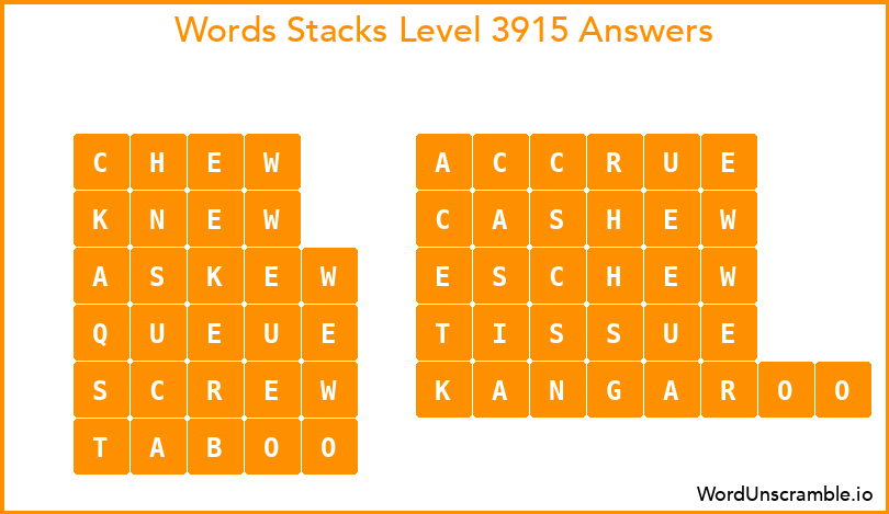 Word Stacks Level 3915 Answers