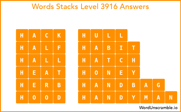 Word Stacks Level 3916 Answers