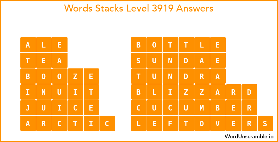 Word Stacks Level 3919 Answers