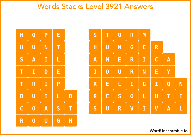 Word Stacks Level 3921 Answers