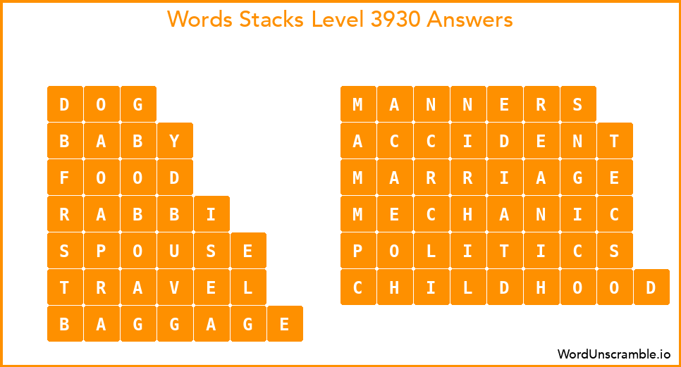Word Stacks Level 3930 Answers