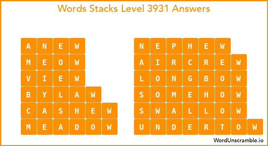 Word Stacks Level 3931 Answers
