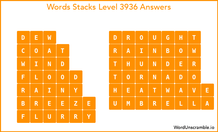 Word Stacks Level 3936 Answers