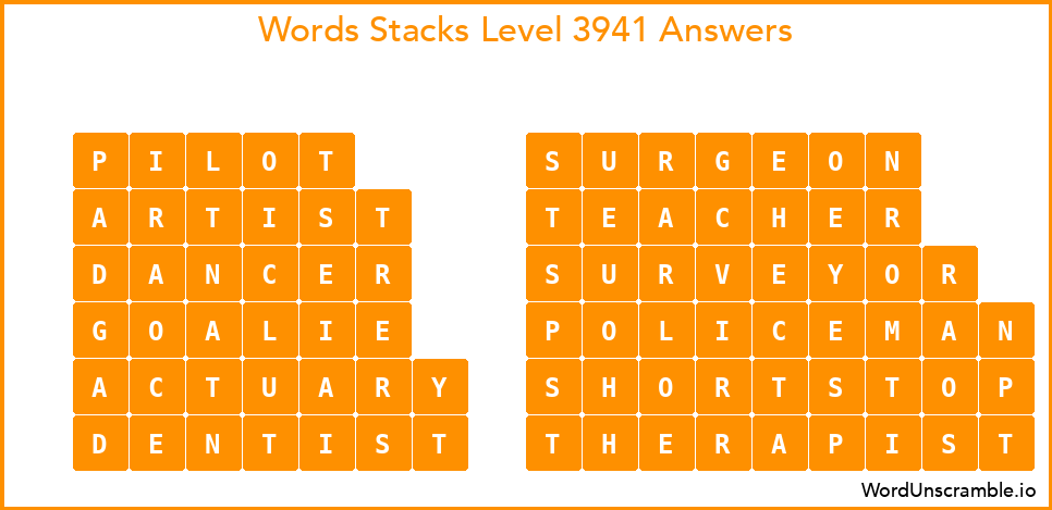 Word Stacks Level 3941 Answers