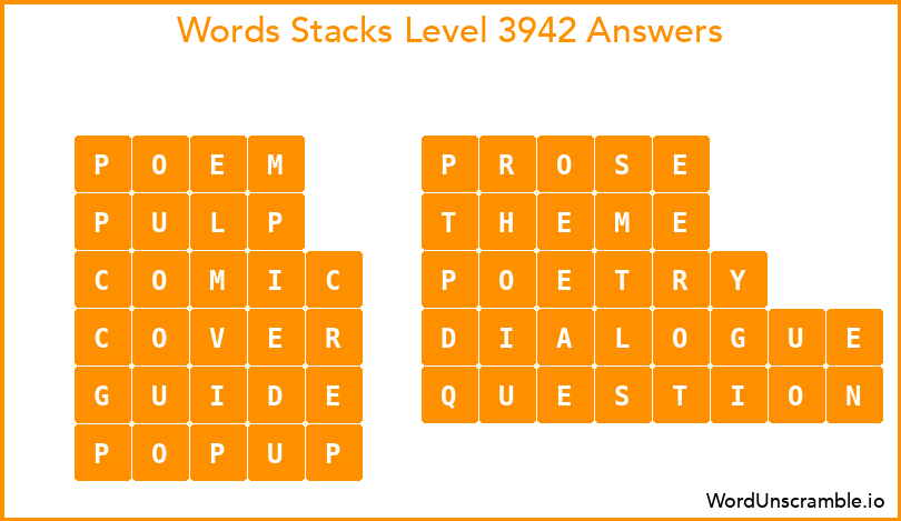 Word Stacks Level 3942 Answers