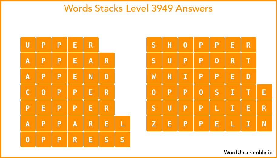 Word Stacks Level 3949 Answers