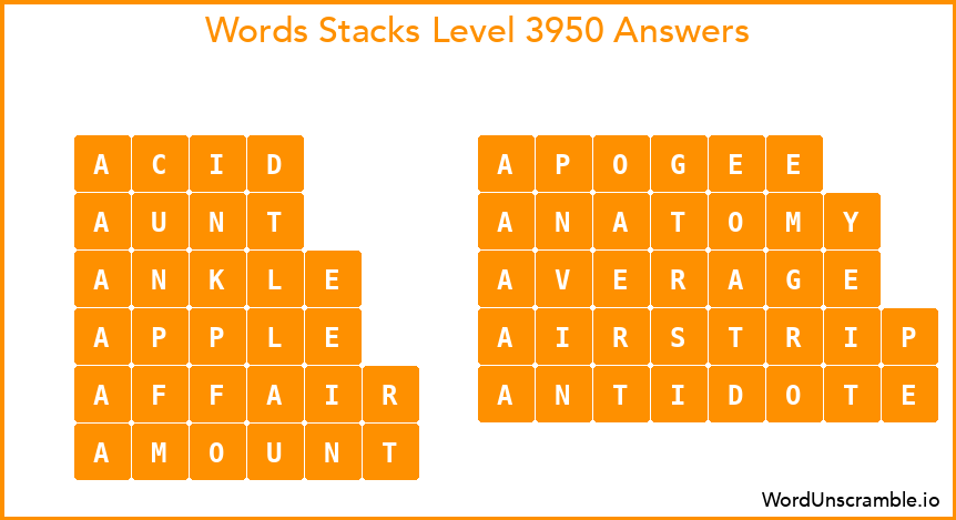 Word Stacks Level 3950 Answers