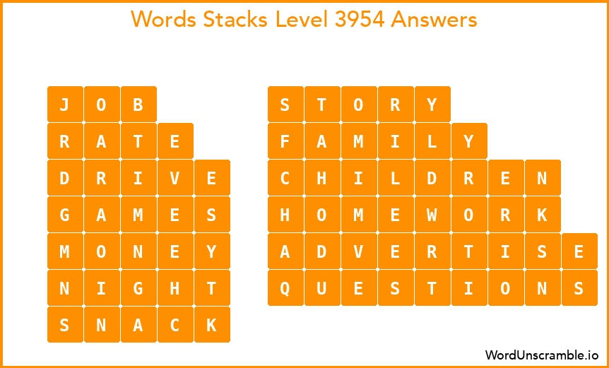 Word Stacks Level 3954 Answers
