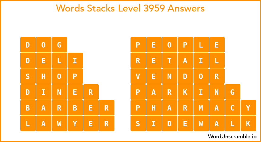 Word Stacks Level 3959 Answers