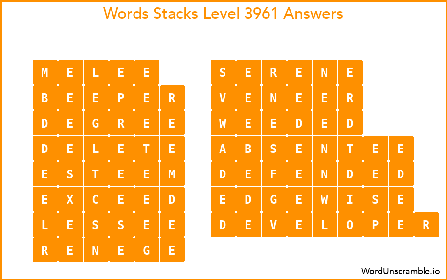 Word Stacks Level 3961 Answers