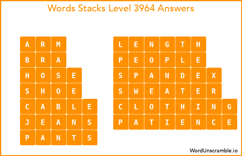 Word Stacks Level 3964 Answers