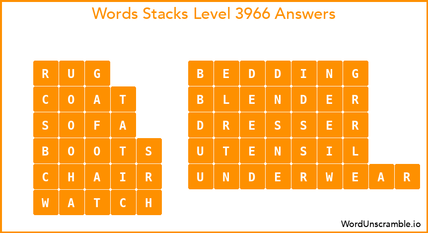 Word Stacks Level 3966 Answers