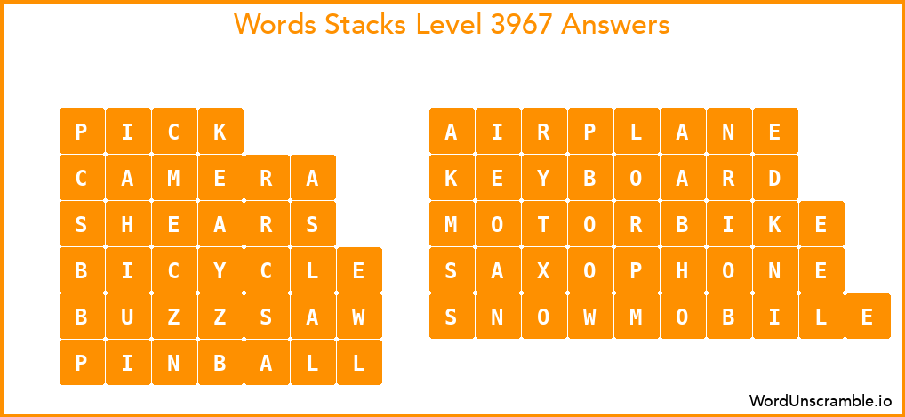 Word Stacks Level 3967 Answers