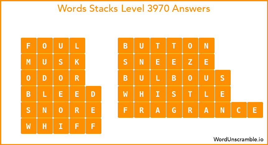 Word Stacks Level 3970 Answers