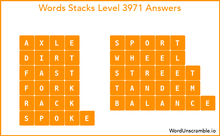 Word Stacks Level 3971 Answers