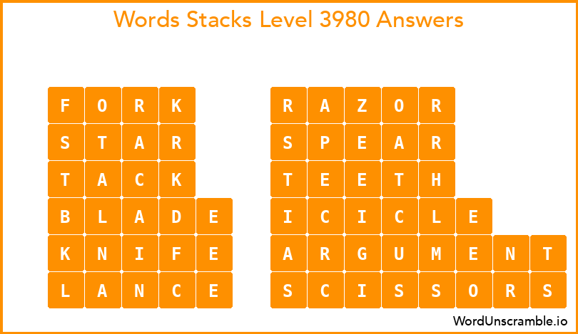 Word Stacks Level 3980 Answers